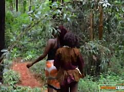 Hot ebony stepdaughter licks and fingers stepmom's black cunt in casual scene.