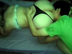 she bends over in black thong for intimate doggy style on the mattress, sensual amateurs