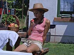 Blonde Nesty And Brunette Shrima Malati Lick Pussies Outdoors