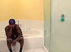 Redhead rides big black cock intensely in shower