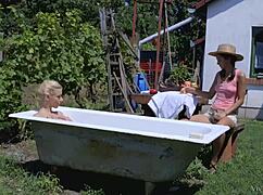 Blonde Nesty And Brunette Shrima Malati Lick Pussies Outdoors