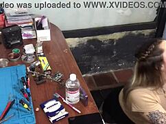 Latina blonde sucks technician's cock for payment