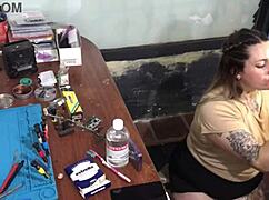 Latina blonde sucks technician's cock for payment