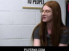 Nerdy Ginger Jane Rogers Uses Pussy To Escape Trouble With Blowjob And Deepthroat.