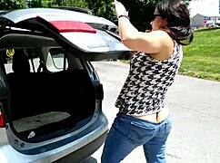 Whoa! Big Ass Busting Out at Car Wash Exhibition