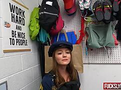 Petite Cop Records Herself At Work
