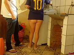 The brunette housewife pays the big cock technician with her pussy and dirty talk!