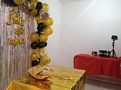 Beautiful Ebony Lady at New Year's Eve Party with Her Big Pussy in Elegant VIP Whore Dress