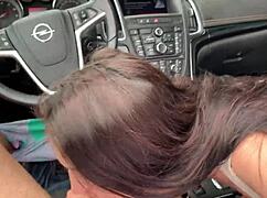 fucked a slut in public in a convertible. flashing tits and blowjob pov.