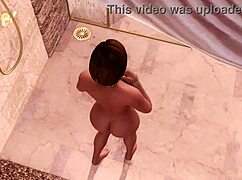 Nude Woman With Big Tits Bathes Sensually In Shower