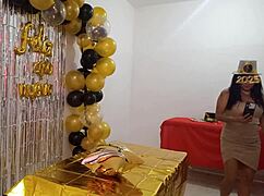 Beautiful Ebony Lady at New Year's Eve Party with Her Big Pussy in Elegant VIP Whore Dress