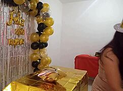 Beautiful Ebony Lady at New Year's Eve Party with Her Big Pussy in Elegant VIP Whore Dress