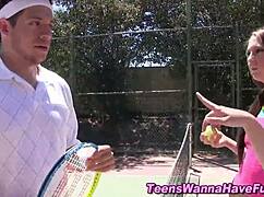 Amateur teen redhead gets cum sprayed at outdoor party