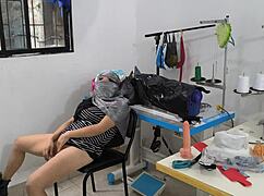 indian seamstress masturbates deliciously in the clothing workshop