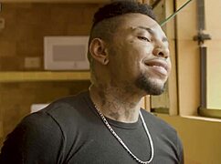 Transsexual in crossdressing outfit orgasms from big black cock anal fucking.