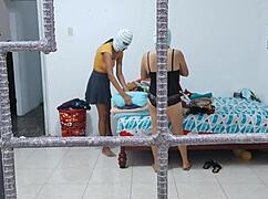 horny housewives touch asses and tits while cleaning 😈