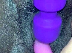 ebony teen reaches creamy orgasm with toys!