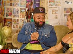 Kona Jade gets fucked during a podcast interview with big black cock