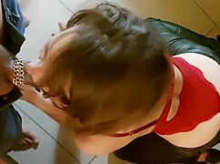 1764 - Full - French Amateur Slut Blowjob Deepthroat Rimming Rim Job Ass Fingering Red Satin Bodysuit Green Leather Pants Heels