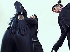 i have a lesbian threesome in leather outfits at the office