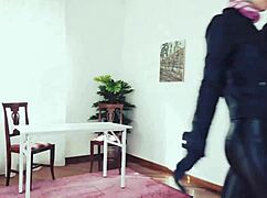 i have a lesbian threesome in leather outfits at the office