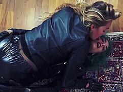 i have a lesbian threesome in leather outfits at the office