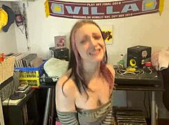 Petite British Goth WETS herself in bedroom, sits in pee, and SUCKS neighbor's cock