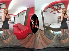 Hey, this pierced nipple babe is addicted to sex in VR reality.