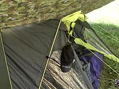 risky camping blowjob while nobody sees in the forest