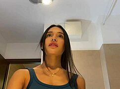 can she be the most beautiful girl ever, just look at her sexy blue mini skirt and panties, her young brunette body in lingerie