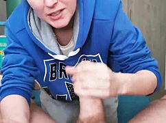 Brunette In Hoodie Sucks Huge Cock And Swallows