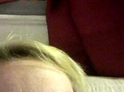 Blonde milf shows her tits and panties