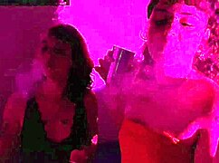 four pretty latina babes in lingerie smoking and stripping barefoot