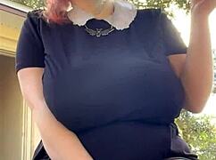 That alt milf next door is smoking outback in her thong, so curvy and cute!