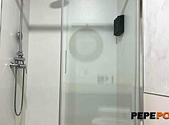 Not even in the shower, elektra red wants more doggystyle with her european couple