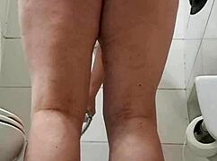 Beautiful bbw wife in lingerie washes herself, pees, and shows her big ass for the first time