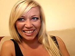 Shaved pussy blondie milf rides black cock in high heels