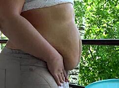 Chubby Milf Mukbang with Fat Belly Outdoor