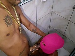 Pretinha sucks big cock in the shower