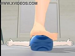 Mmd character faces misadventures in the bathroom setting