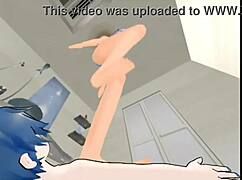 Mmd character faces misadventures in the bathroom setting