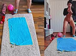 Get fit and frisky with naked yoga ass worshiping.