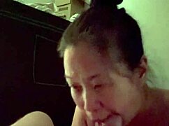 korean milf slurps on husband's big white cock in pov