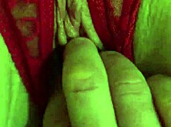 shaved pussy in red thongs getting all wet and fingered 😏