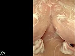 French MILF Caresses Big Tits in Secret Shower