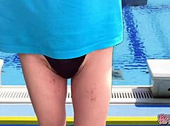 Slutty Crossdresser Masturbates In Women's Swimsuits At Swimming Class