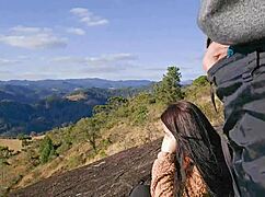 Tour guide shows his cock to tourist on the mountain