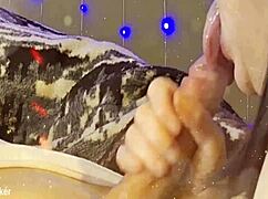 milking his uncut cock in my mouth with lactation