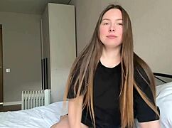 cute babe fingers pussy in black t-shirt