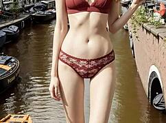 lingerie models posing along the amsterdam canals 😍